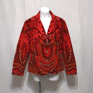 Isaac Mizrahi Red Corduroy Blazer Paisley Print 3-Button Retro Inspired XL
